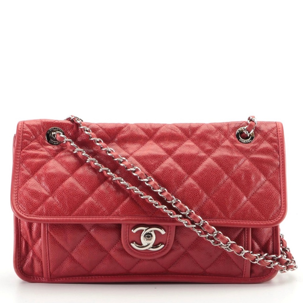 Chanel Large French Riviera Single Flap Bag Caviar Leather